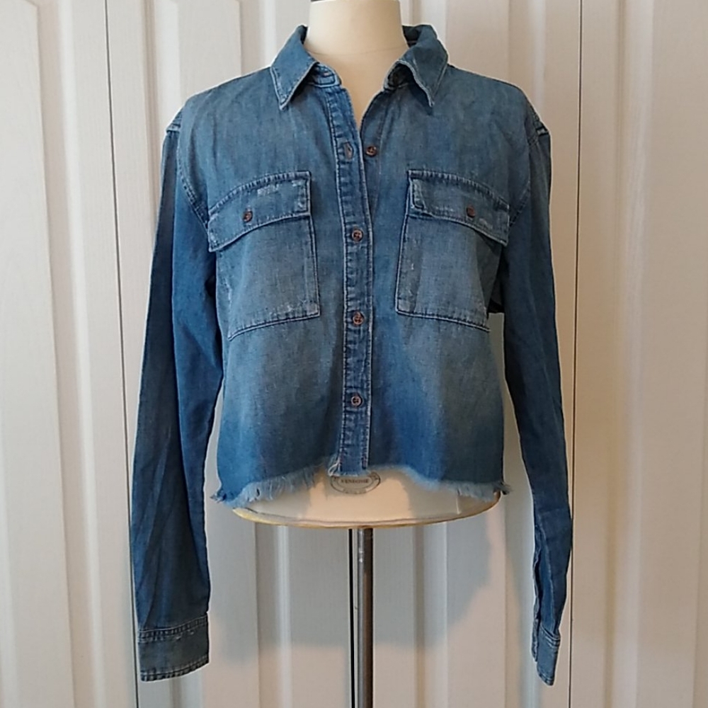 Hudson Women's Denim Jean Shacket Cropped NWT